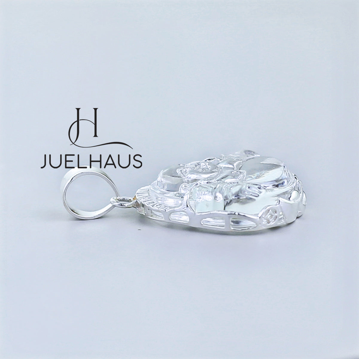 JUELHAUS Silver Pendant With Buddha Statue, Transparent Feng Shui Stone, Many Colors