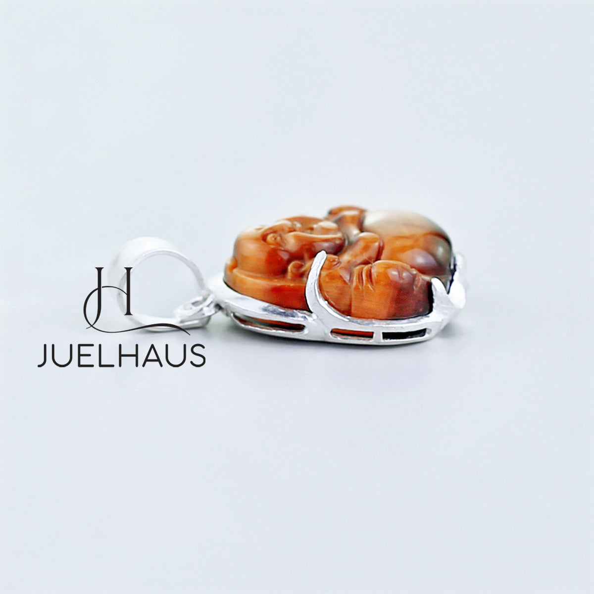 JUELHAUS Silver Pendant For Children With The Image Of Laughing Buddha In Many Types Of Stones And Designs