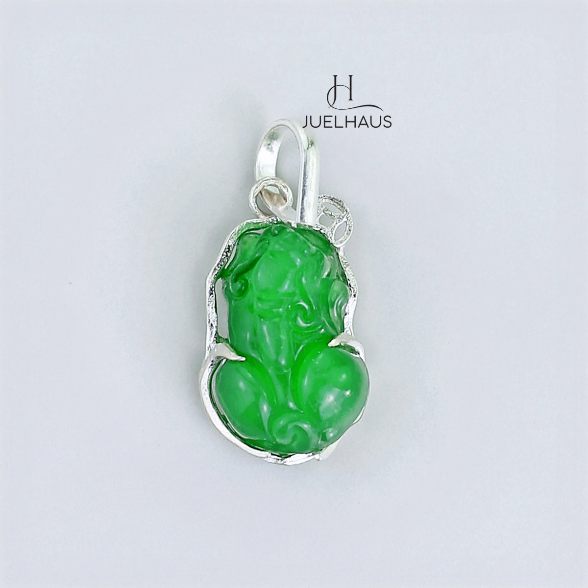 JUELHAUS Silver Pendant with Pixiu Shape, Multi-Colored Feng Shui Stone, Holding Lucky Coins