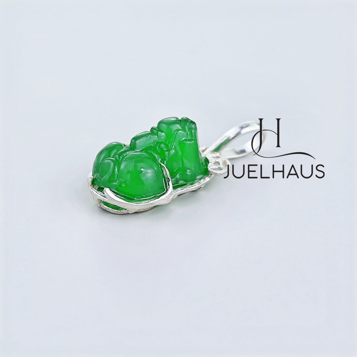 JUELHAUS Silver Pendant with Pixiu Shape, Multi-Colored Feng Shui Stone, Holding Lucky Coins