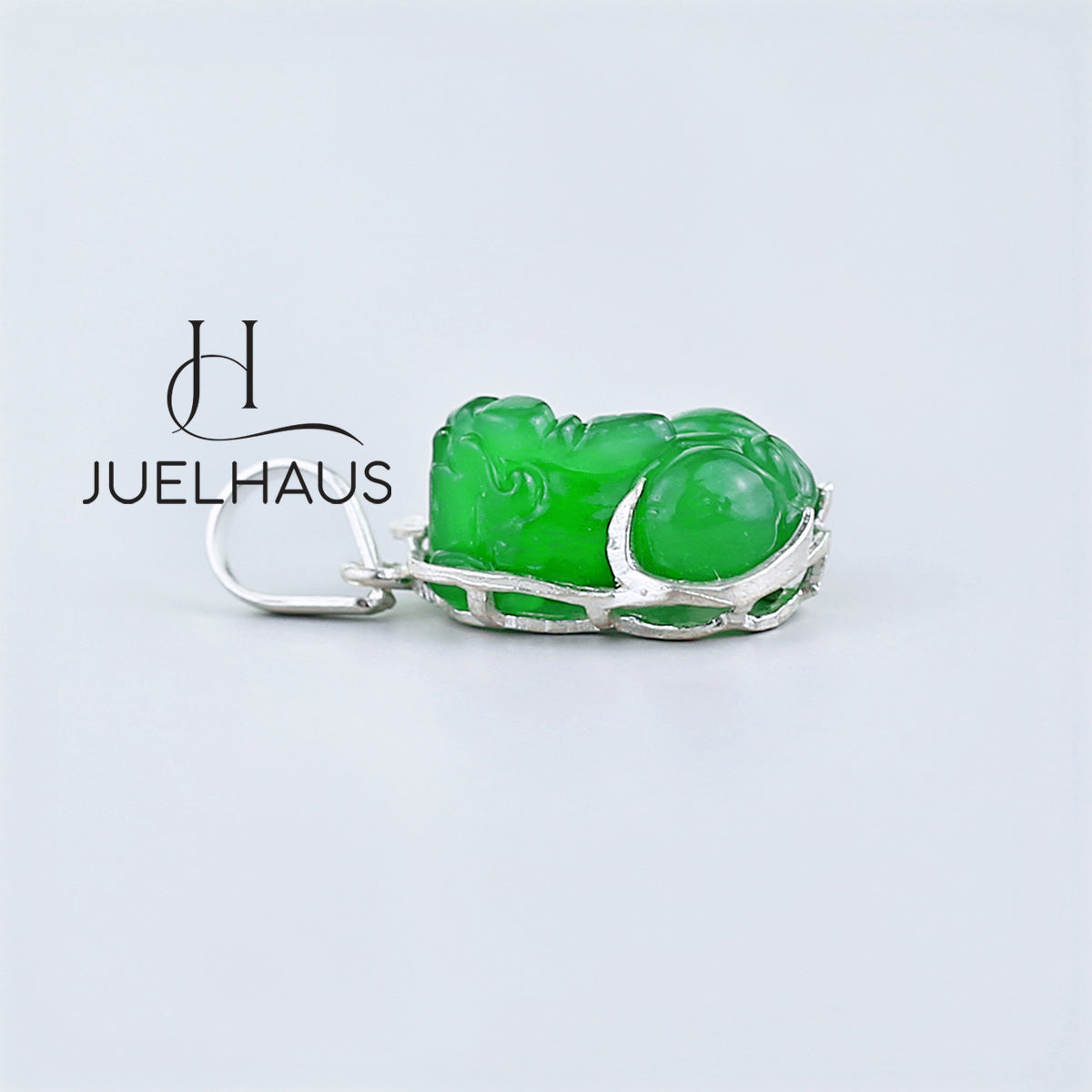 JUELHAUS Silver Pendant with Pixiu Shape, Multi-Colored Feng Shui Stone, Holding Lucky Coins