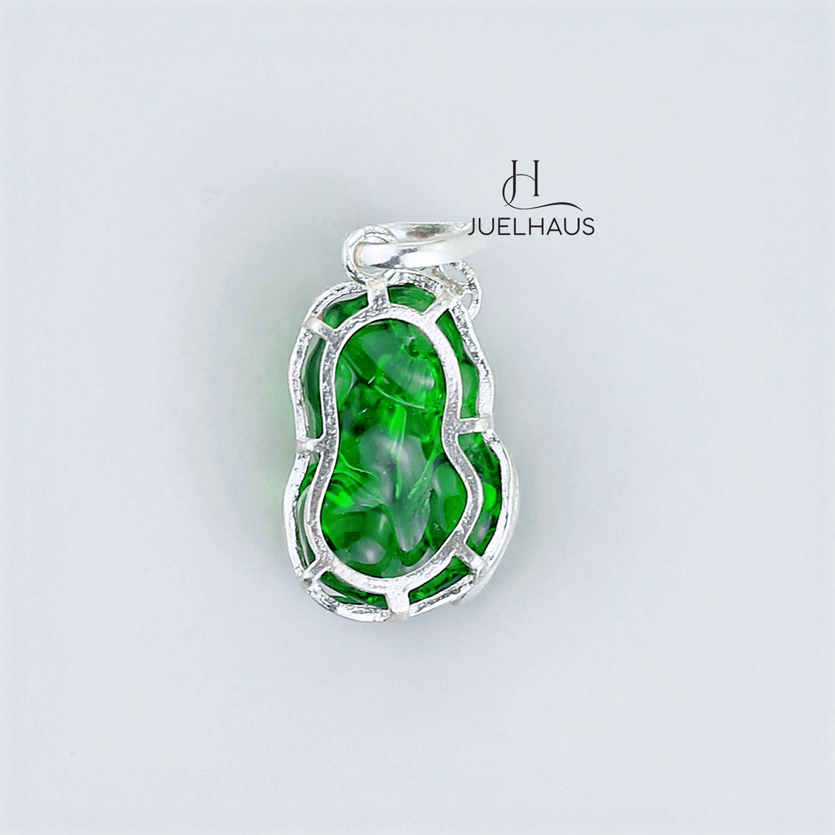 JUELHAUS Silver Pendant with Pixiu Shape, Multi-Colored Feng Shui Stone, Holding Lucky Coins