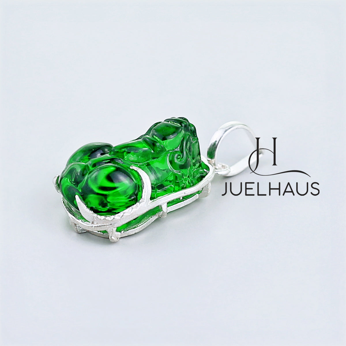 JUELHAUS Silver Pendant with Pixiu Shape, Multi-Colored Feng Shui Stone, Holding Lucky Coins