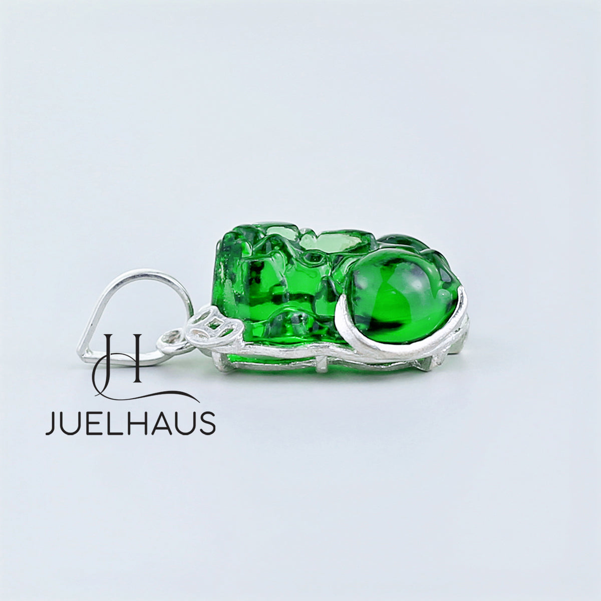 JUELHAUS Silver Pendant with Pixiu Shape, Multi-Colored Feng Shui Stone, Holding Lucky Coins