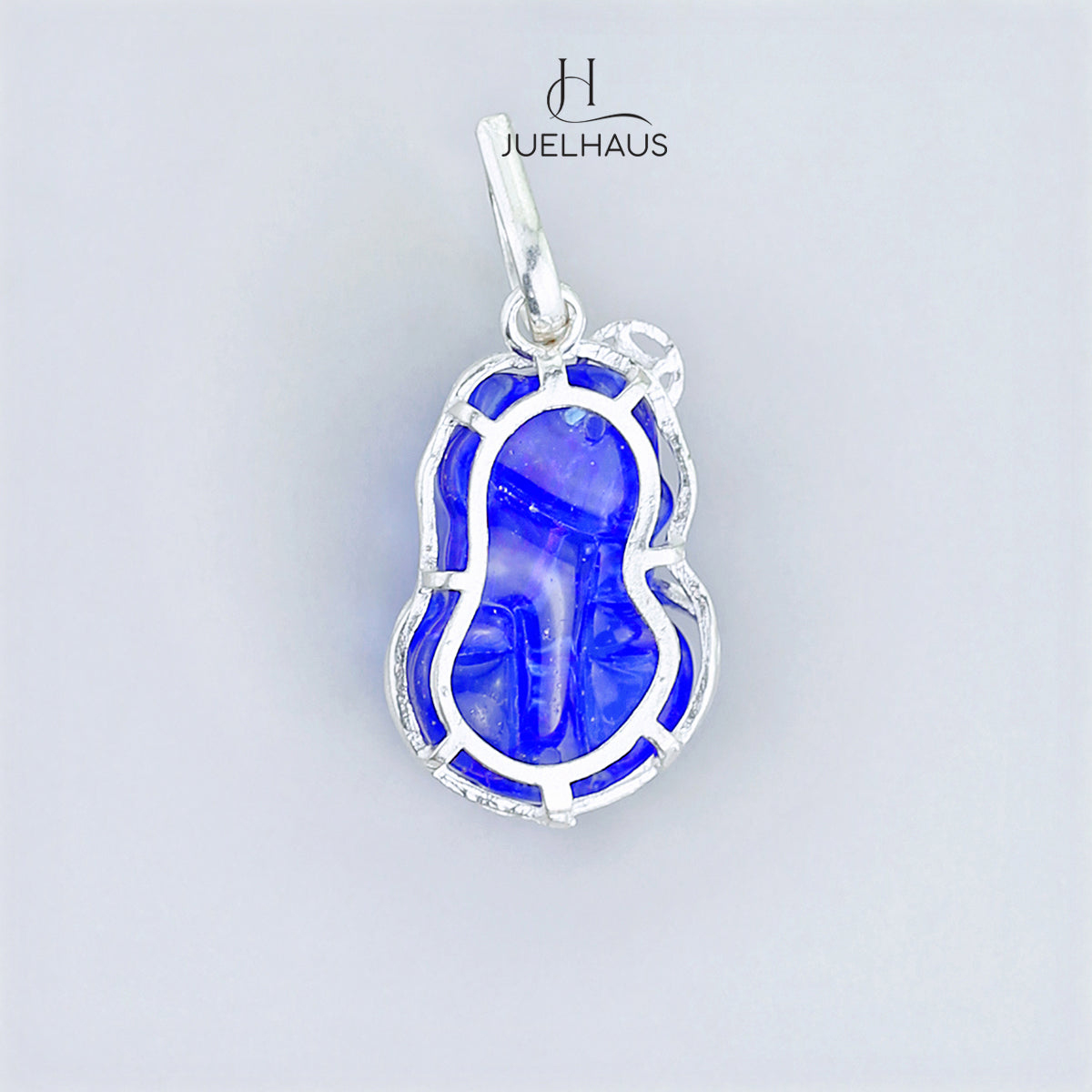 JUELHAUS Silver Pendant with Pixiu Shape, Multi-Colored Feng Shui Stone, Holding Lucky Coins