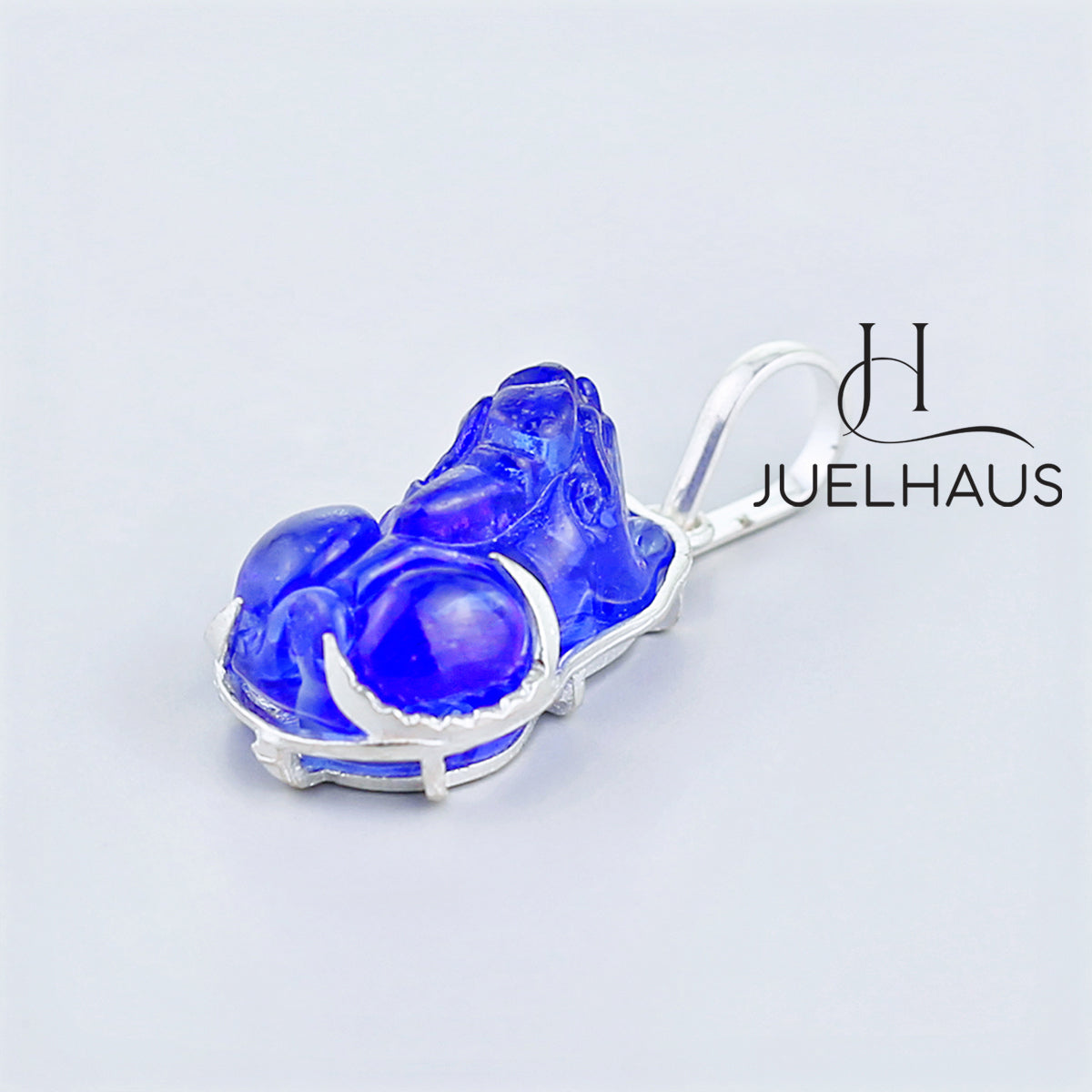 JUELHAUS Silver Pendant with Pixiu Shape, Multi-Colored Feng Shui Stone, Holding Lucky Coins