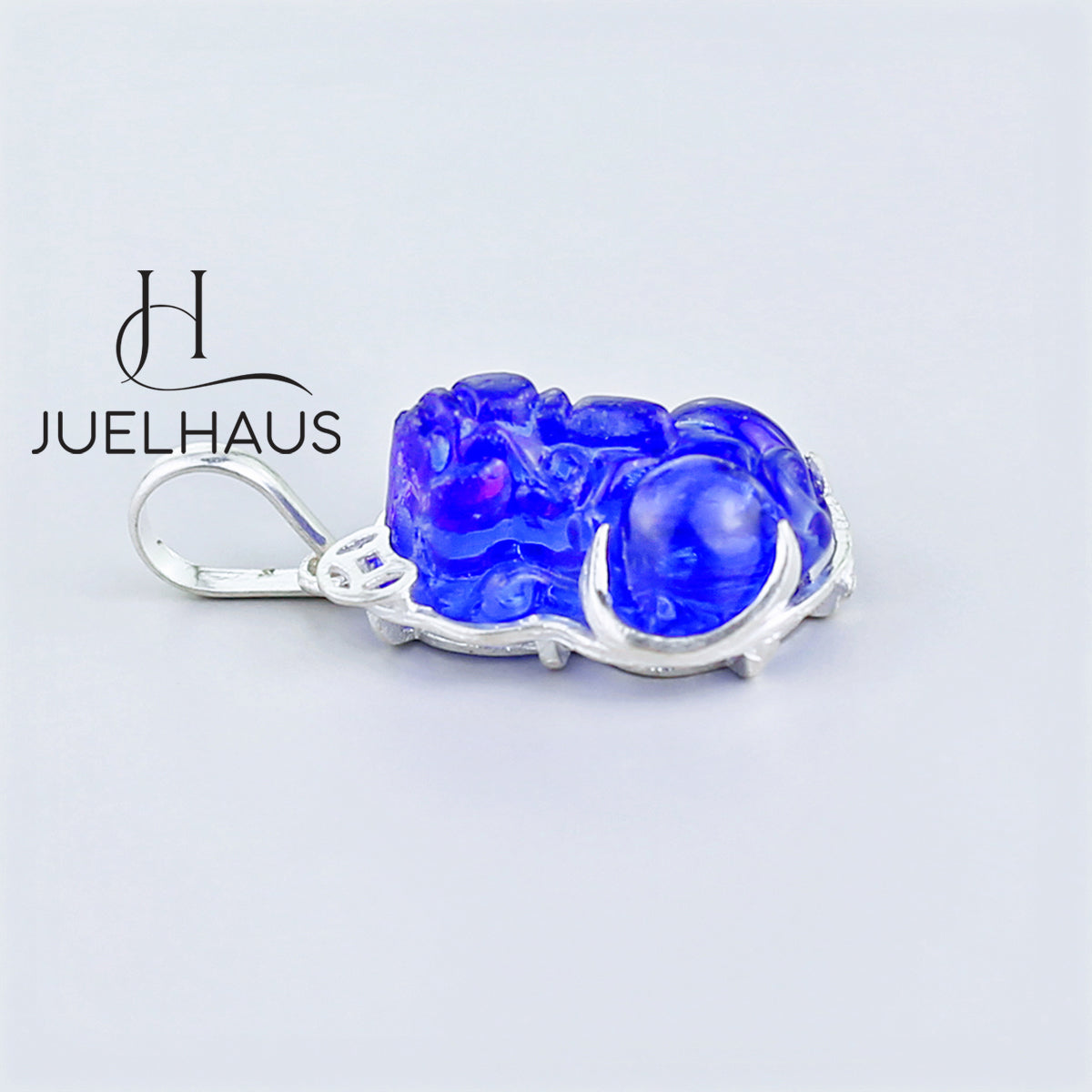 JUELHAUS Silver Pendant with Pixiu Shape, Multi-Colored Feng Shui Stone, Holding Lucky Coins