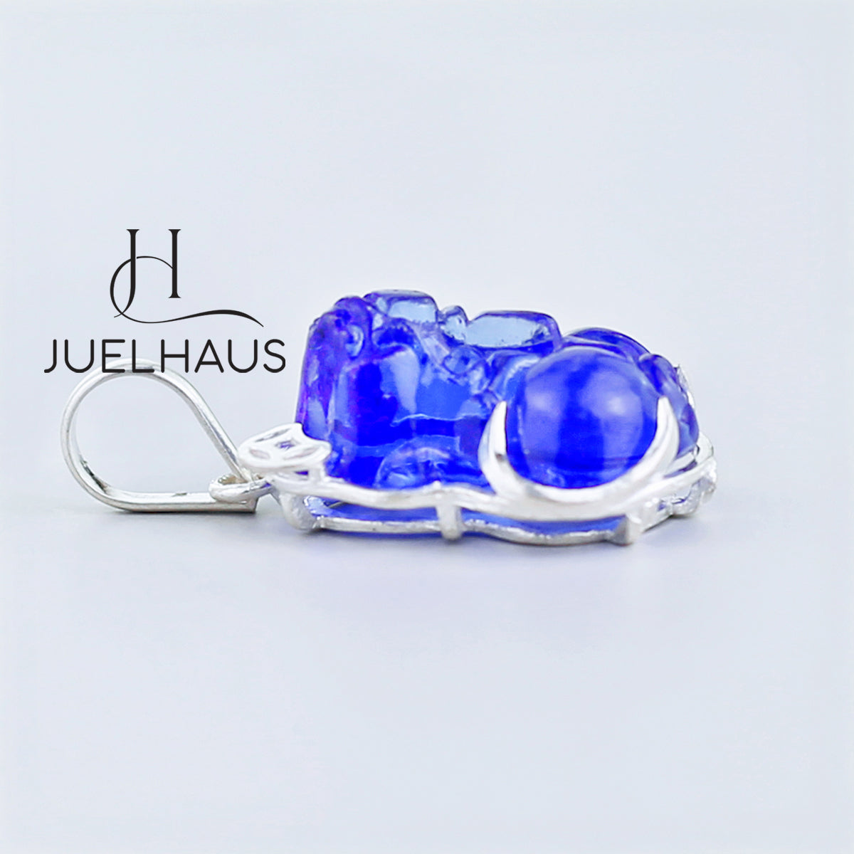 JUELHAUS Silver Pendant with Pixiu Shape, Multi-Colored Feng Shui Stone, Holding Lucky Coins