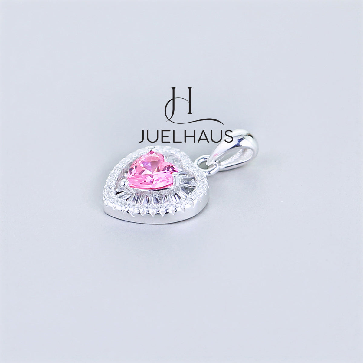 JUELHAUS Pure Silver Pendant Gift for Daughter S990 for Little Girl Lovely Heart-shaped Pink Stone