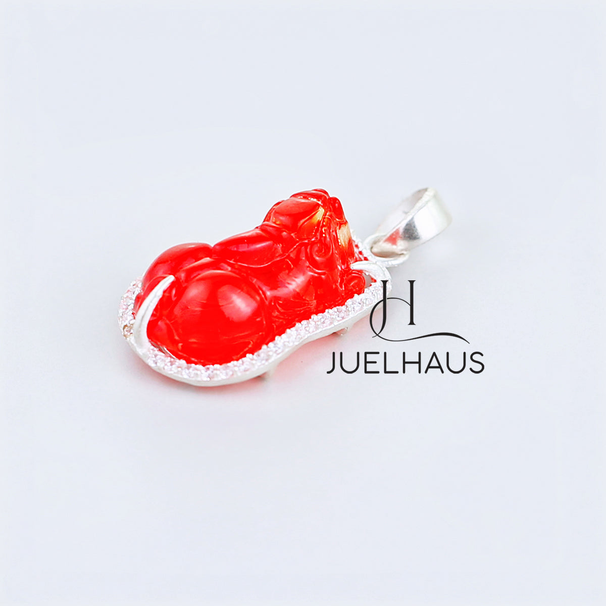 JUELHAUS Silver Pendant with Pixiu Shape, Multi-Colored Feng Shui Stone, Holding Money, Silver-Plated, Small, Beautiful Stone Border