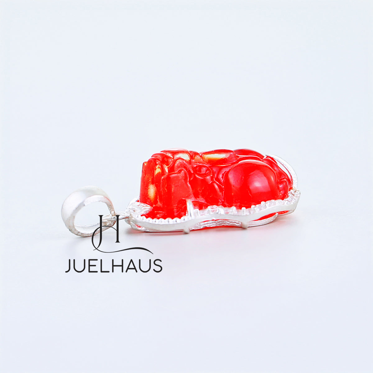 JUELHAUS Silver Pendant with Pixiu Shape, Multi-Colored Feng Shui Stone, Holding Money, Silver-Plated, Small, Beautiful Stone Border