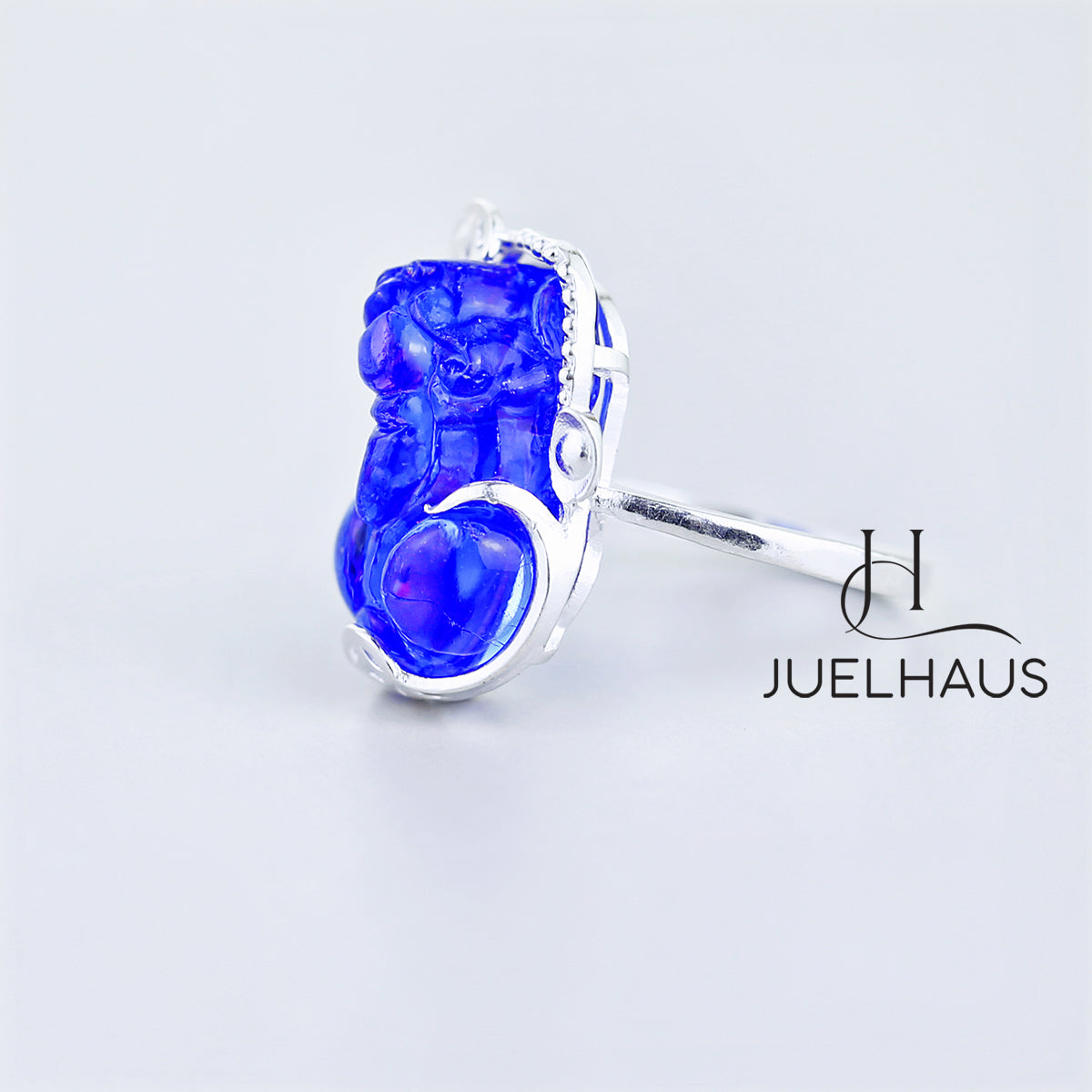JUELHAUS Silver Pixiu Ring with Colorful Feng Shui Stone Holding Lucky Coin