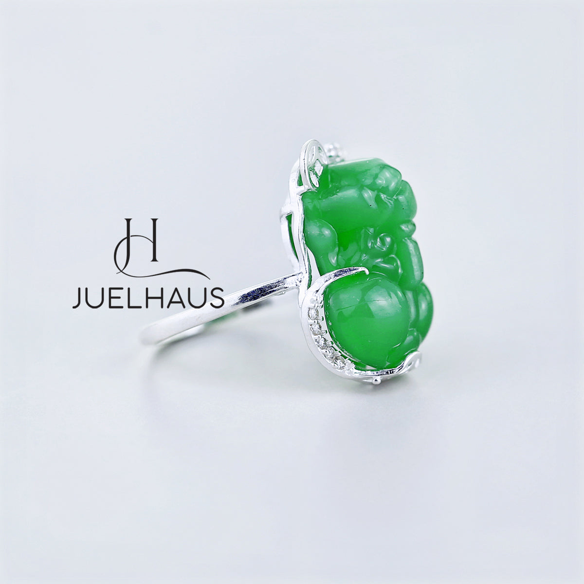 JUELHAUS Silver Pixiu Ring with Colorful Feng Shui Stone Holding Lucky Coin