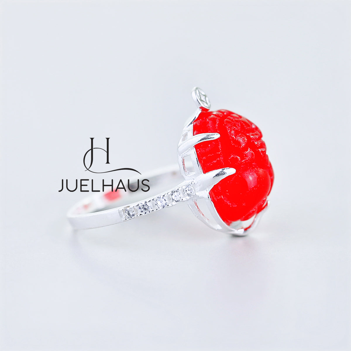JUELHAUS Silver Pixiu Ring with Colorful Feng Shui Stone Holding Money with 2-Side Stone Border Ring