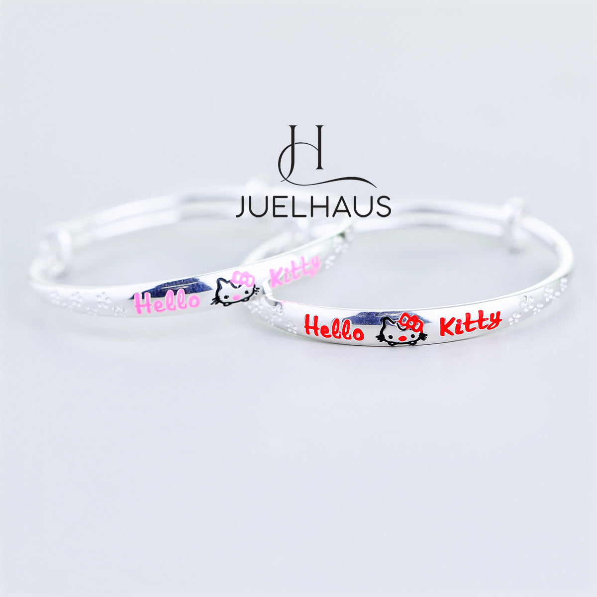 JUELHAUS S990 Pure Silver Bracelet For Kids With Lovely Painted Hello Kitty Letters