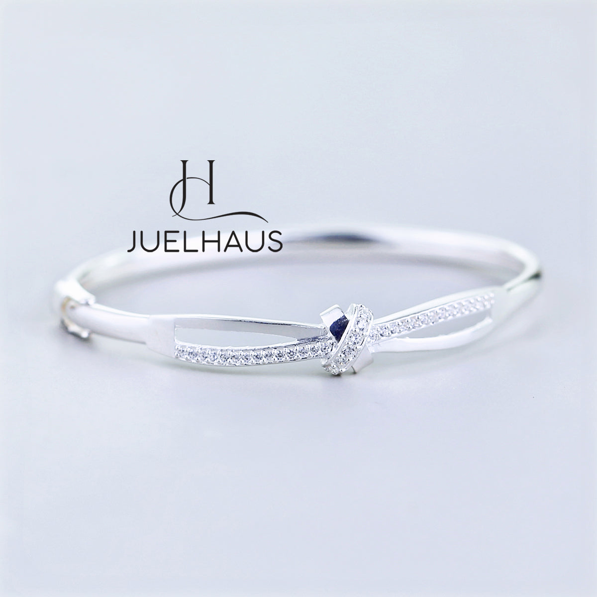 JUELHAUS Women's Silver Bow-shaped Ring with Rhinestones, Luxurious Style