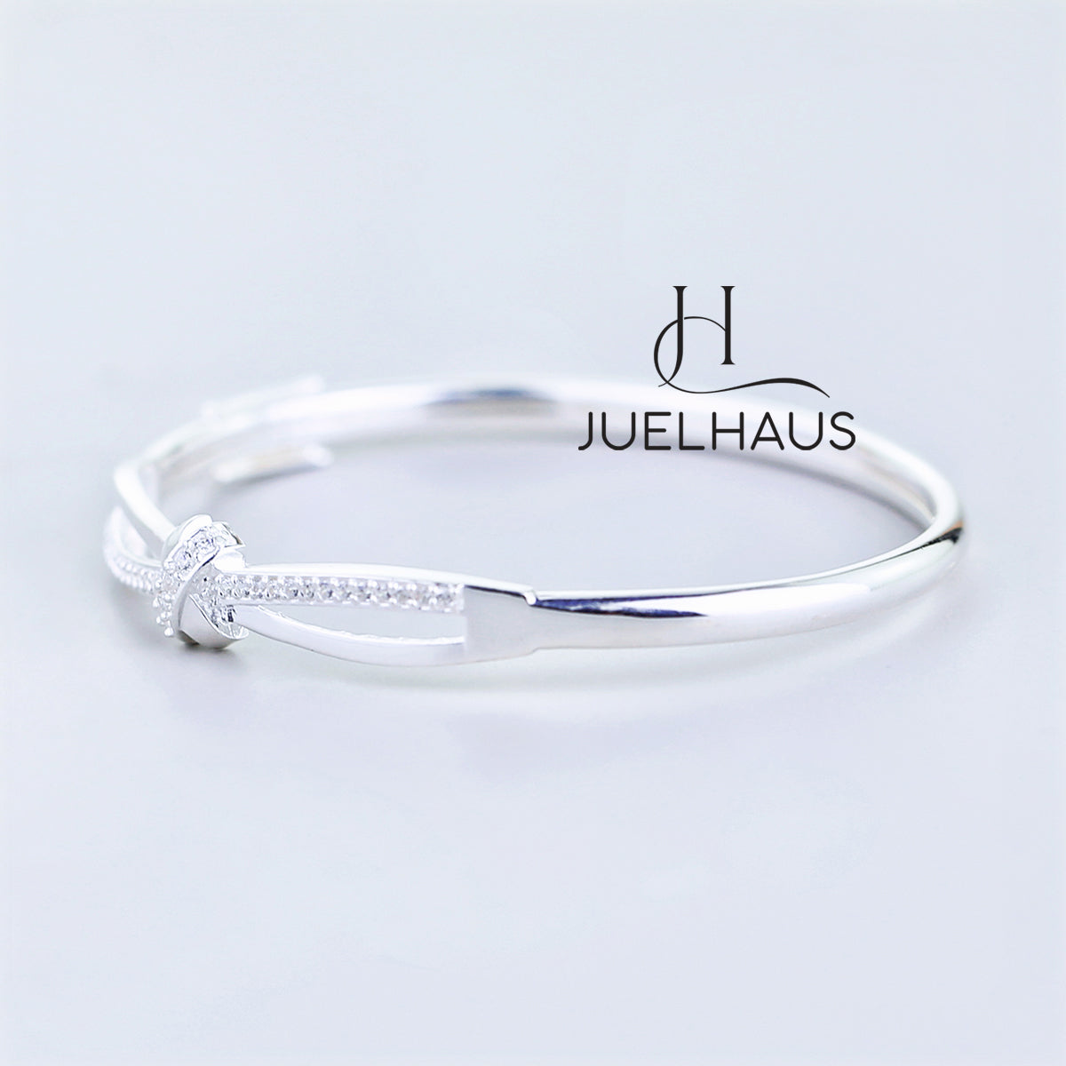 JUELHAUS Women's Silver Bow-shaped Ring with Rhinestones, Luxurious Style