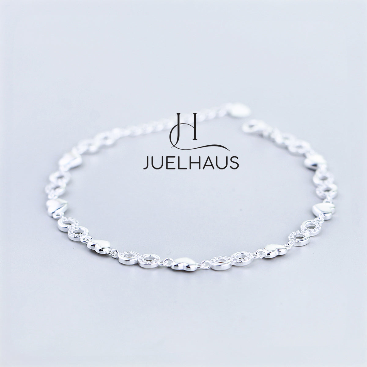 JUELHAUS S990 Pure Silver Women's Bracelet Heart-shaped, small, youthful version combined with stone-studded Infinity Sign