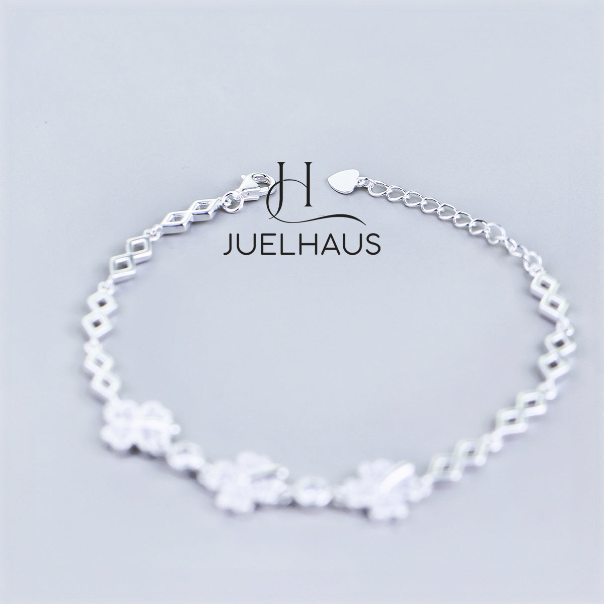 JUELHAUS S990 Pure Silver Bracelet for Women with 4 Leaf Clover and Sparkling Stone