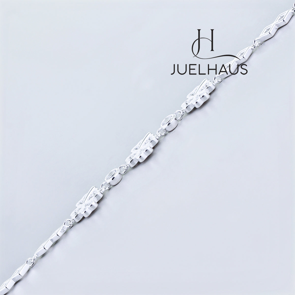 JUELHAUS S990 Pure Silver Bracelet for Women with 4 Leaf Clover and Sparkling Stone