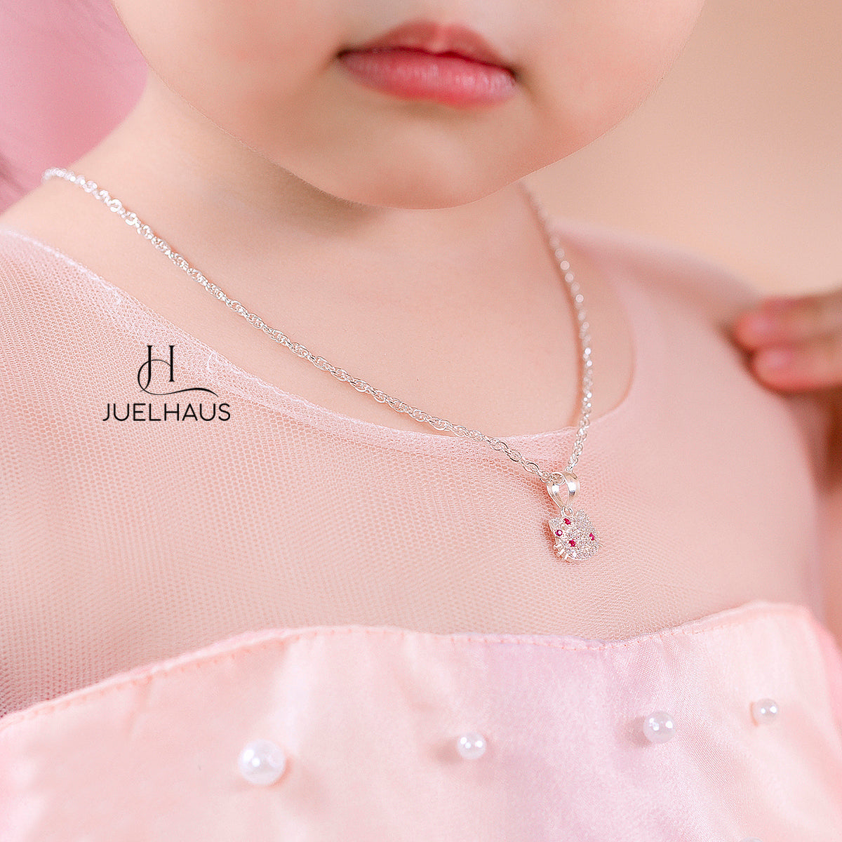 JUELHAUS S990 Pure Silver Necklace For Girls With Lovely Hello Kitty Cat Face Available In 2 Sizes