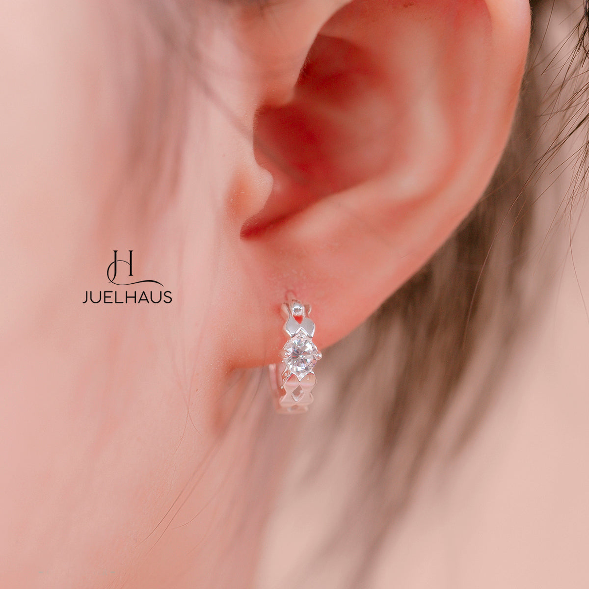 JUELHAUS Silver Earrings for Girls, Round Shape, Solid, Like Pretty Small Stone Rings