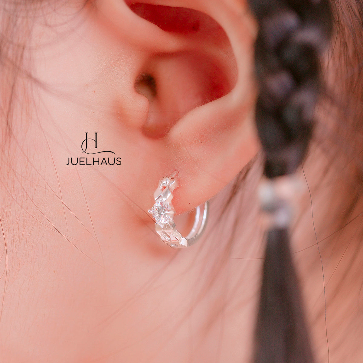 JUELHAUS Silver Earrings for Girls, Round Shape, Solid, Like Pretty Small Stone Rings