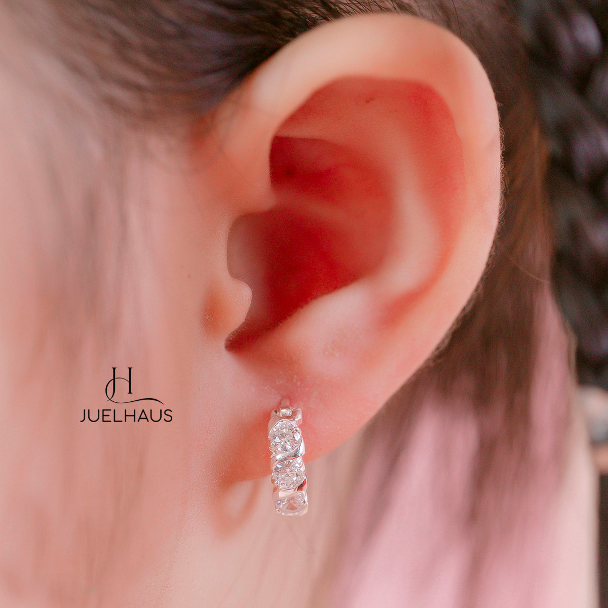 JUELHAUS Simple but extremely bright white single row white stone earrings, non-round style with extremely sturdy clasp