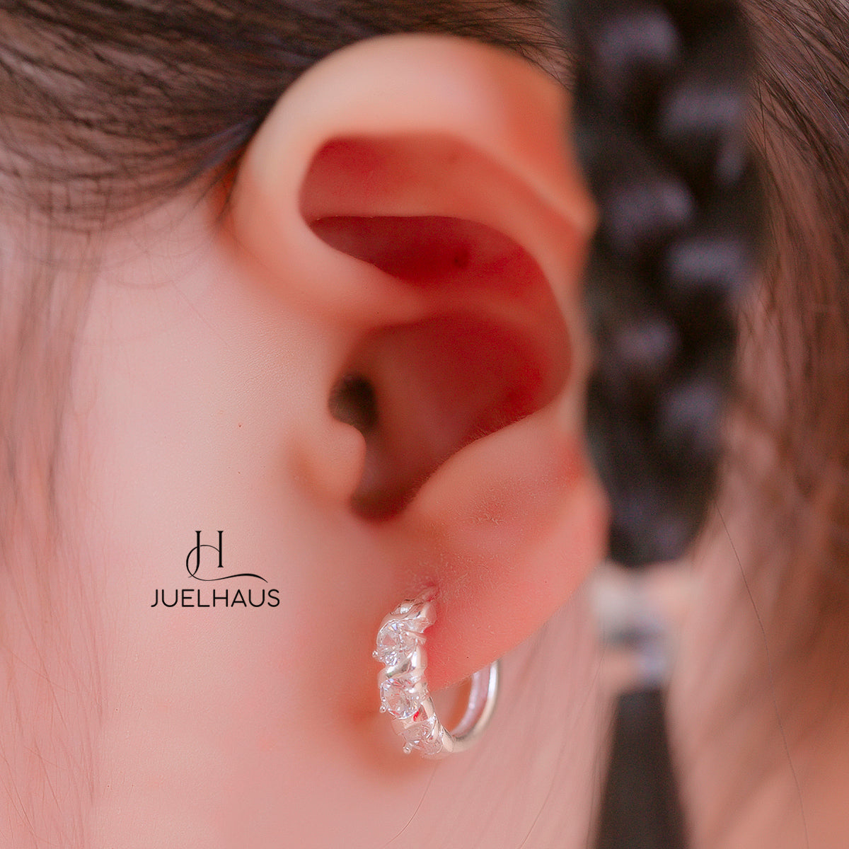 JUELHAUS Simple but extremely bright white single row white stone earrings, non-round style with extremely sturdy clasp