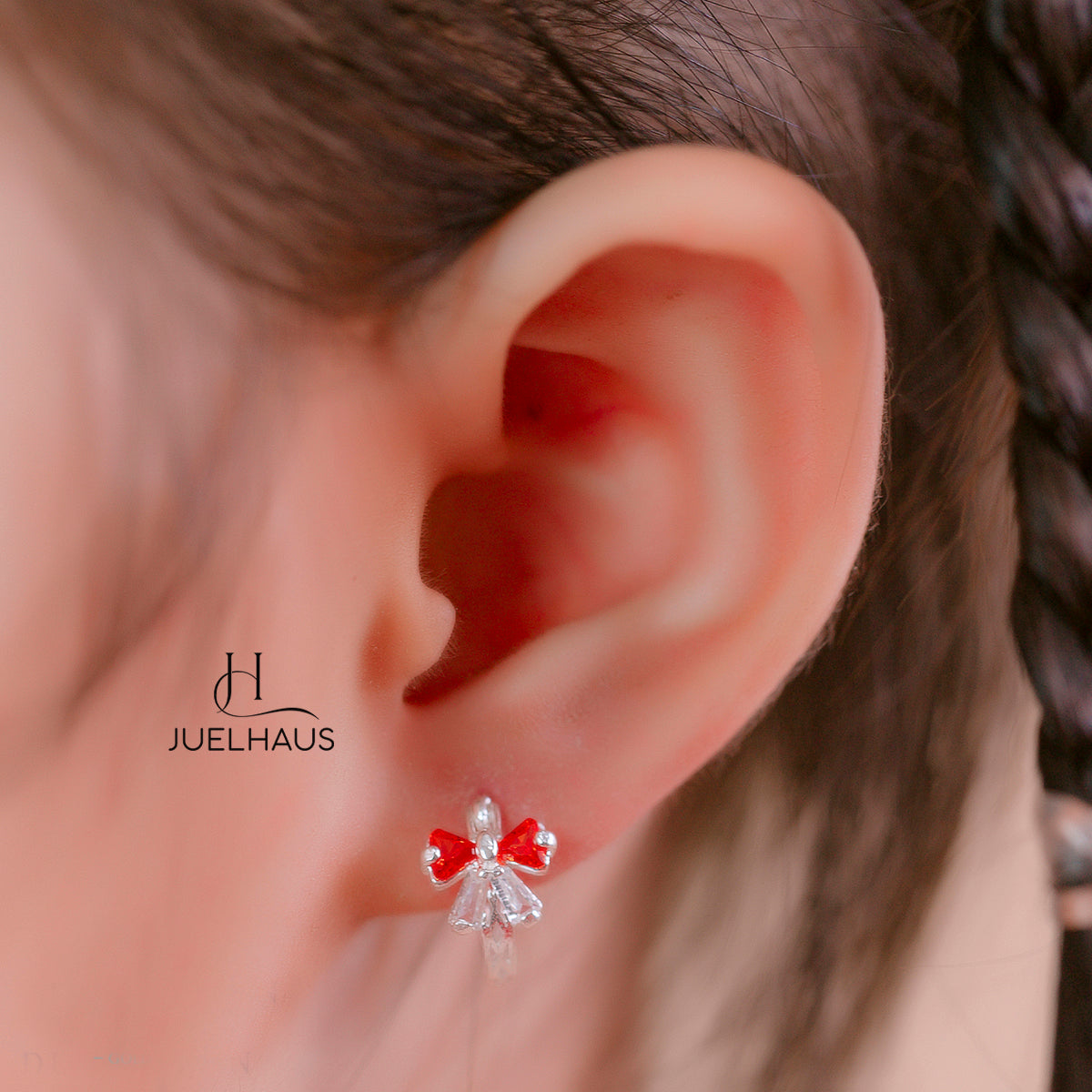 JUELHAUS Lovely and Outstanding Round Bow Shaped Silver Earrings for Children