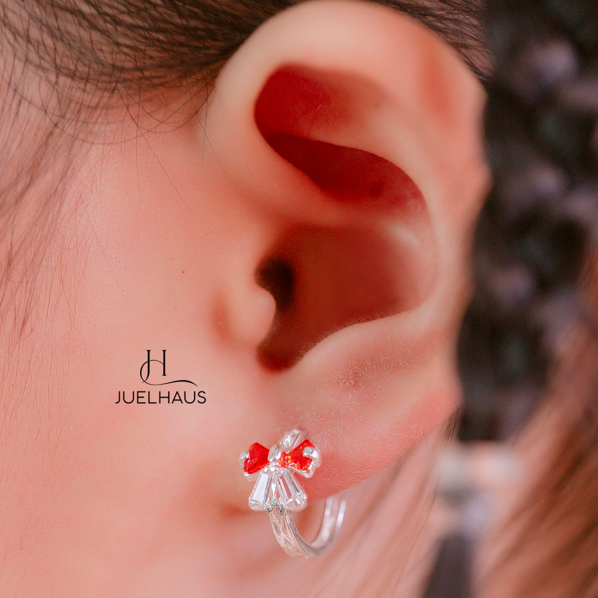 JUELHAUS Lovely and Outstanding Round Bow Shaped Silver Earrings for Children