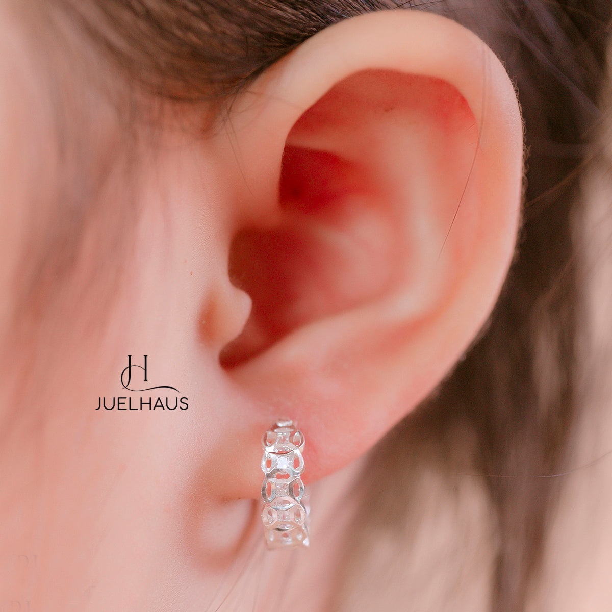 JUELHAUS Silver Earrings for Children, Non-Round Shaped with Sparkling Milled Money