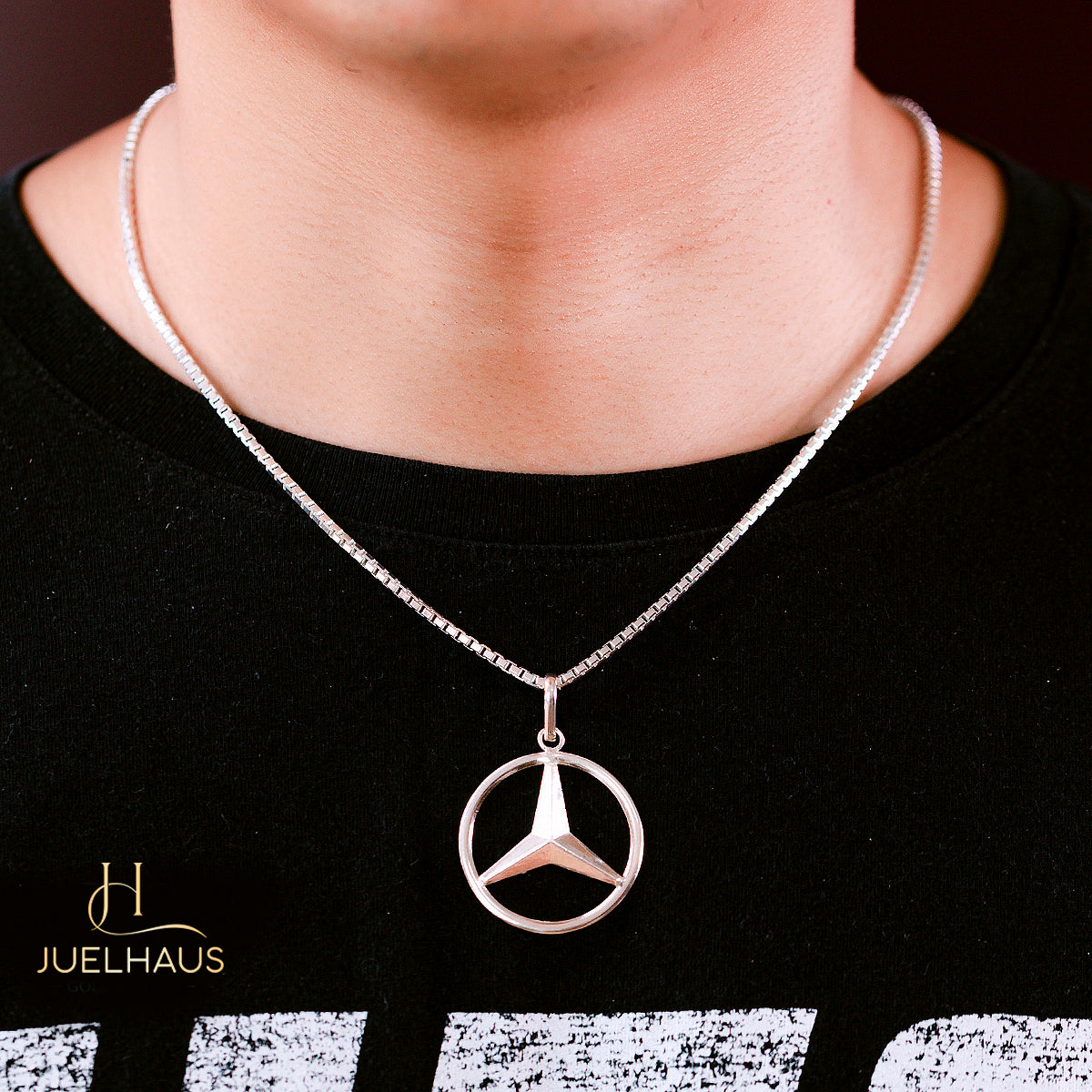 JUELHAUS Silver Mercedes logo pendant in 3 sizes, outstanding style