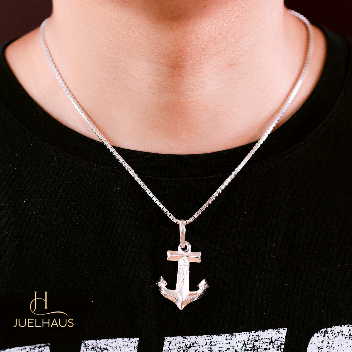 JUELHAUS Anchor-shaped silver pendant in 2 sizes, masculine and stylish