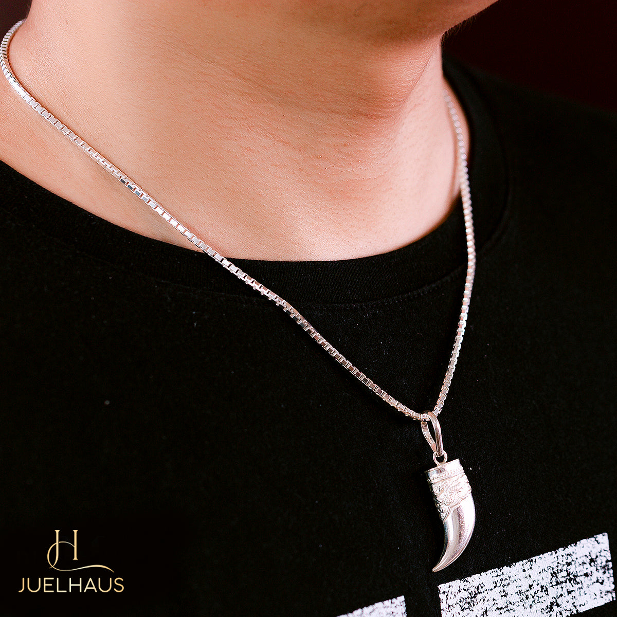 JUELHAUS Dragon-Engraved Nail-Shaped Silver Pendant in 4 Sizes, Strong and Brave