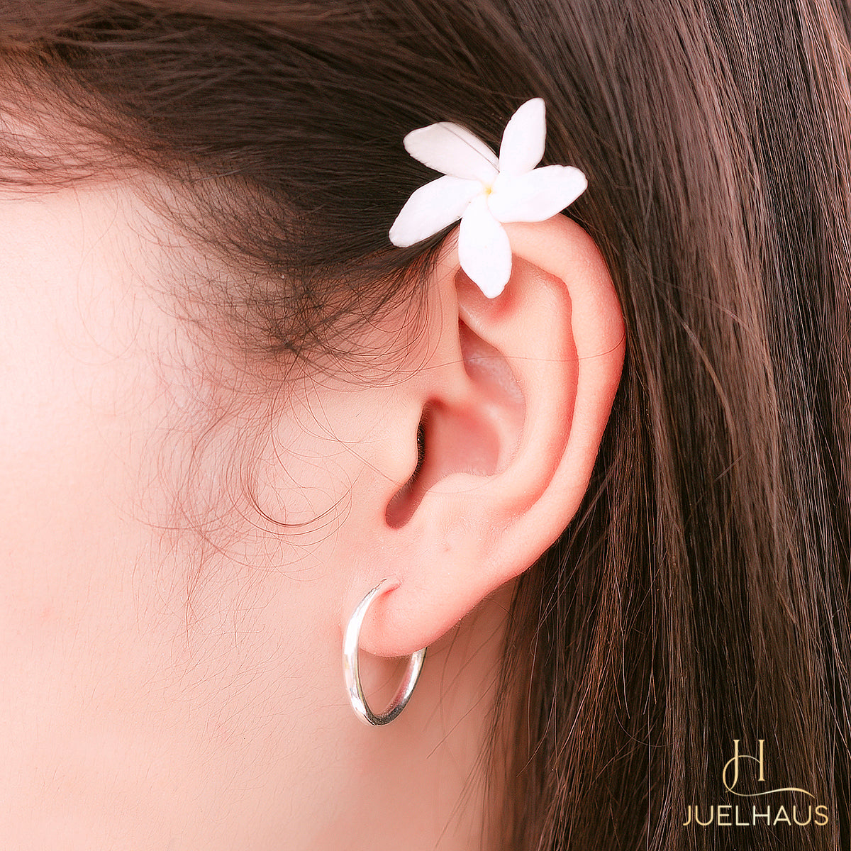 JUELHAUS Pure S990 Silver Women's Earrings Round Shape Rounded Round Full Size Flat Square Polished Surface