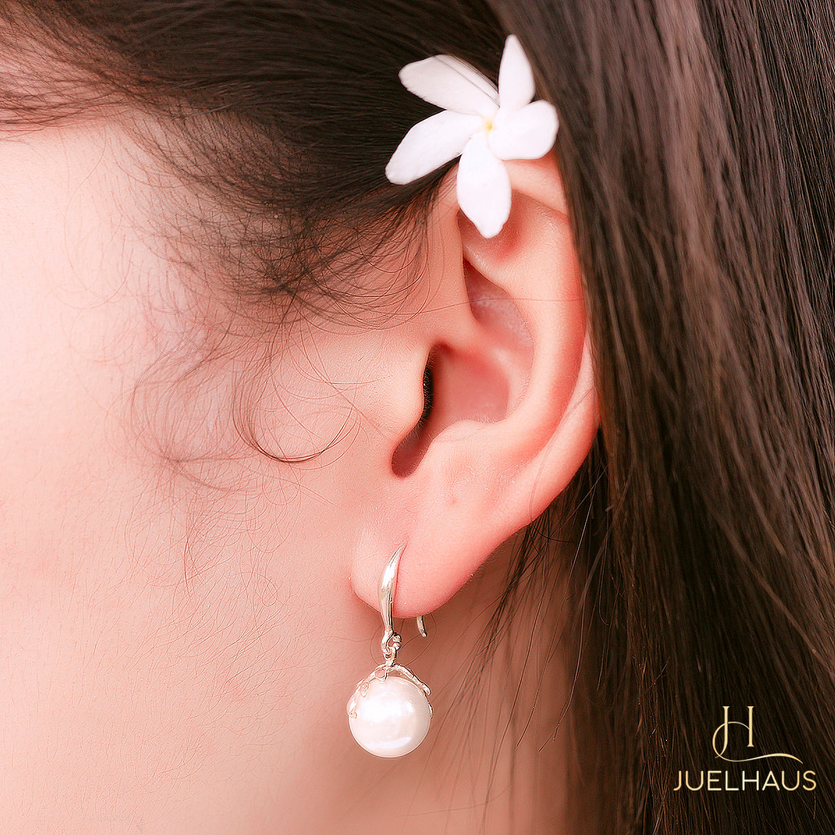 JUELHAUS Silver Earrings Gift for Wife Long Silver Hook Hanging Luxurious Pearl