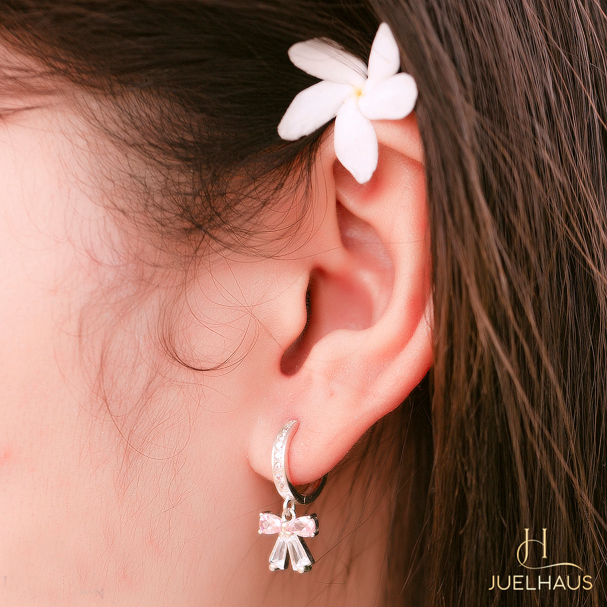 JUELHAUS S925 Silver Children's Earrings Long Pine Bow Shape Super Cute Rhinestones