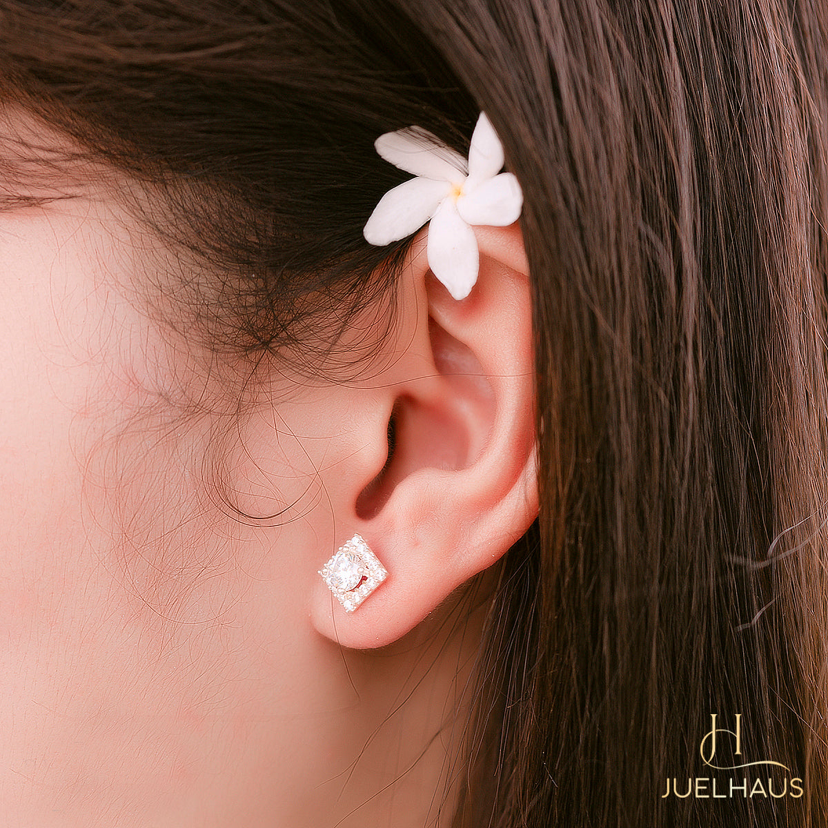 JUELHAUS Women's Silver Earrings with Square Stone Buds, Youthful and Modern Personality
