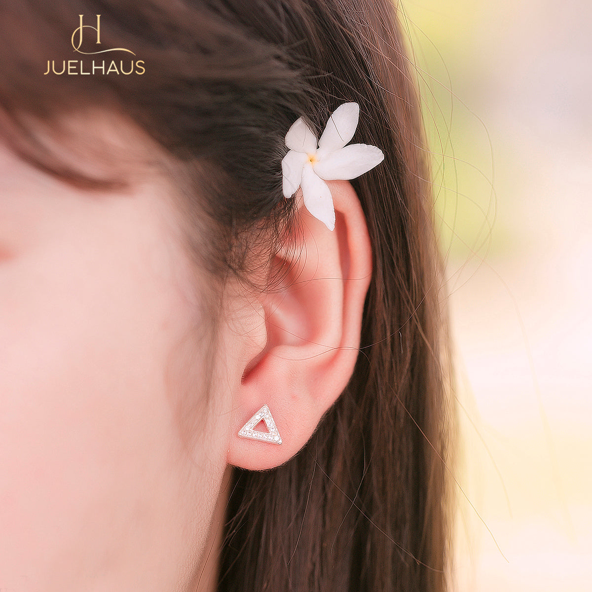 JUELHAUS Silver Triangle Stud Earrings with Unique and Stylish Gemstones