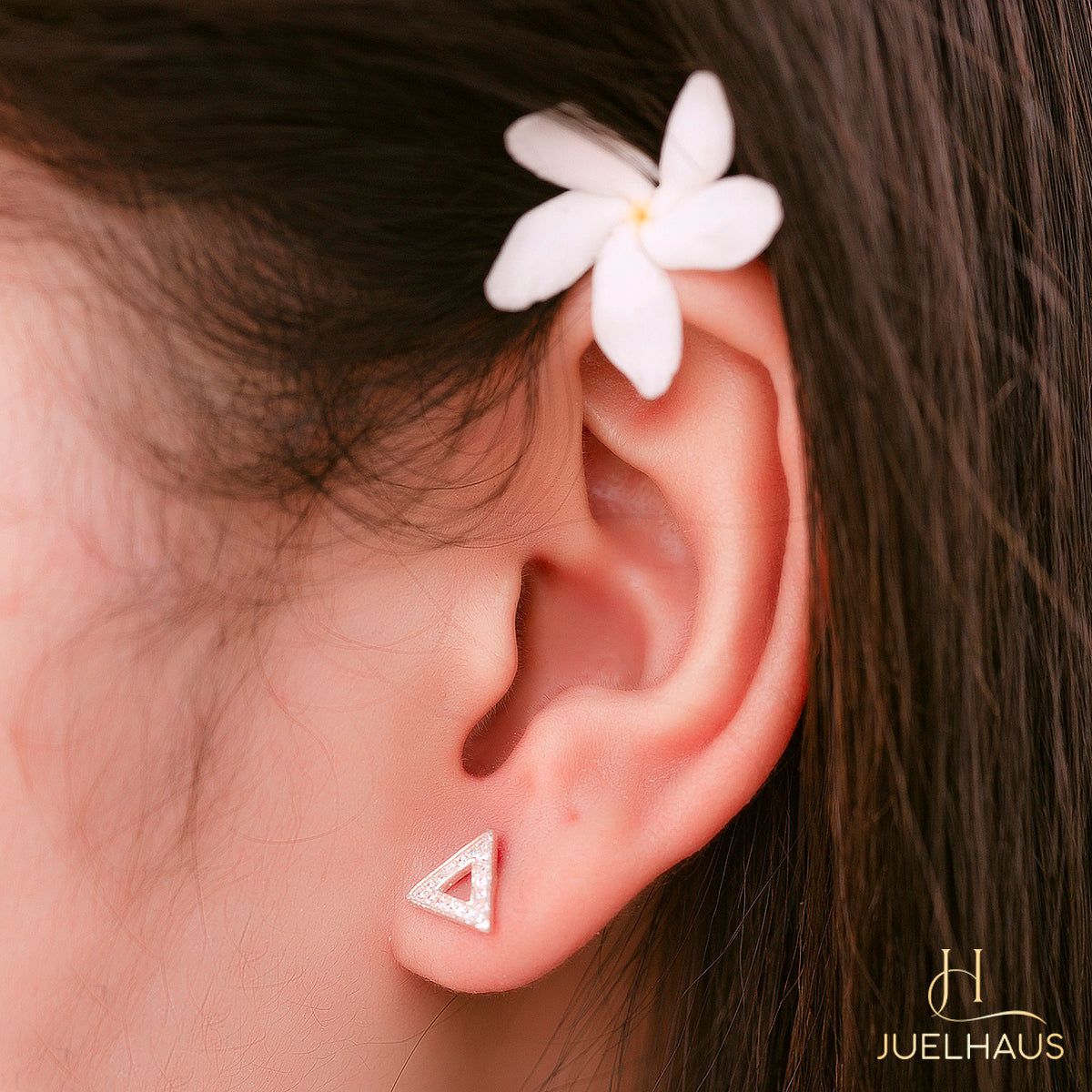 JUELHAUS Silver Triangle Stud Earrings with Unique and Stylish Gemstones