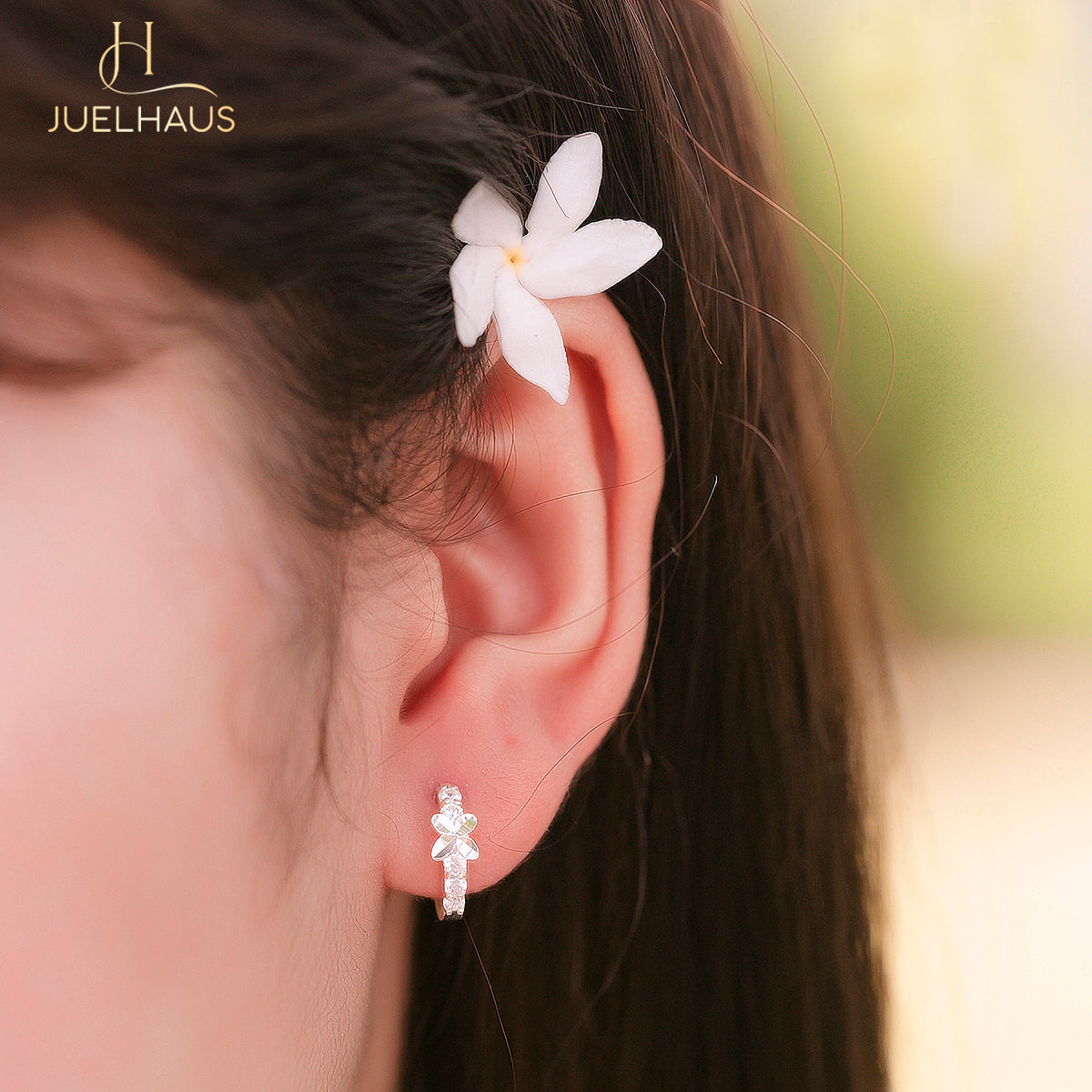 JUELHAUS Silver Earrings for Children, Non-Round Style, 1 Row of Cute Small Stones with 4 Bright Milled Flowers