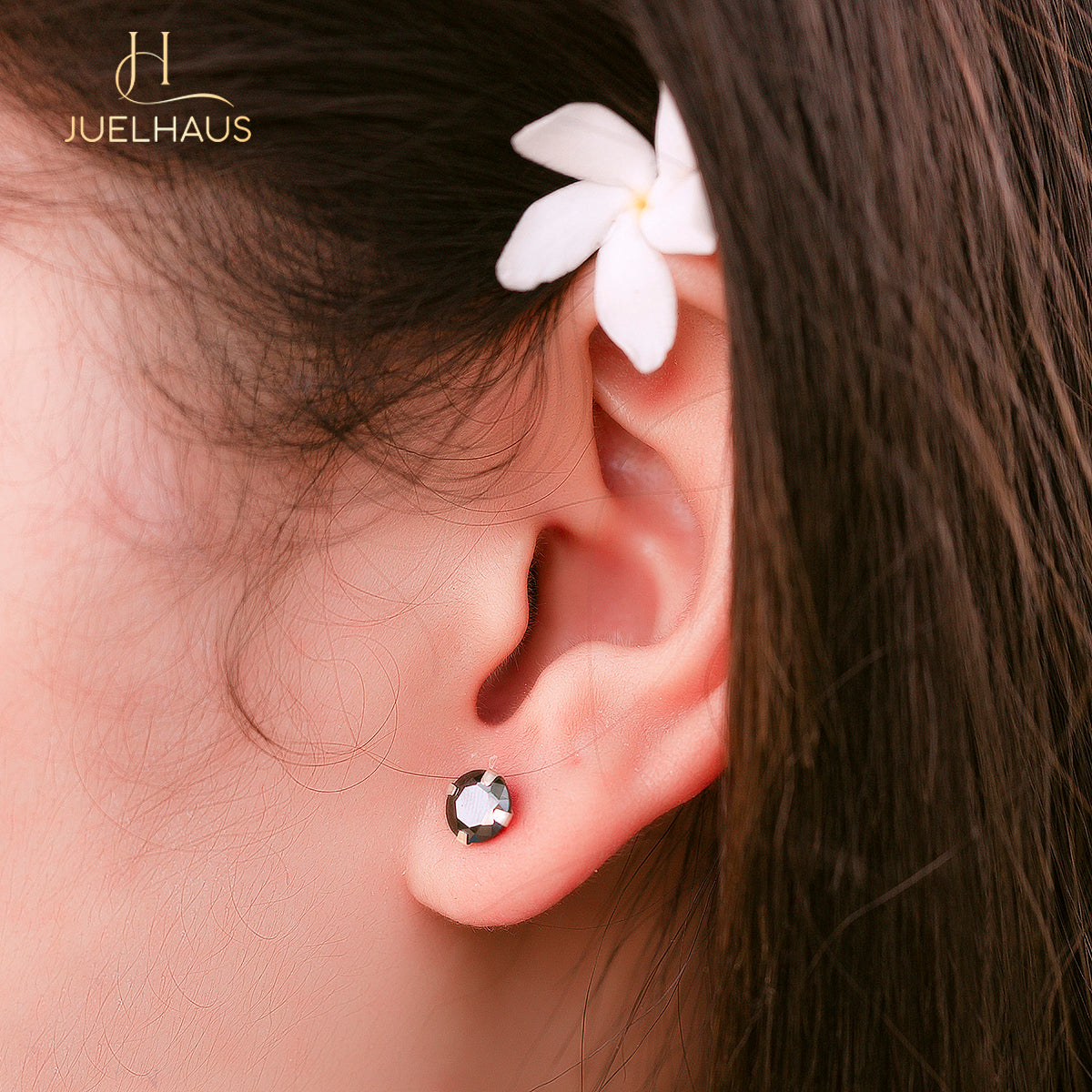 JUELHAUS Silver Earrings with Round Black Stone Buds, Outstanding Personality and Style