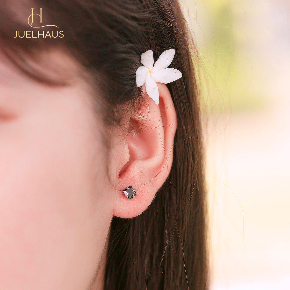 JUELHAUS Impressive Square Black Stone Stud Silver Earrings