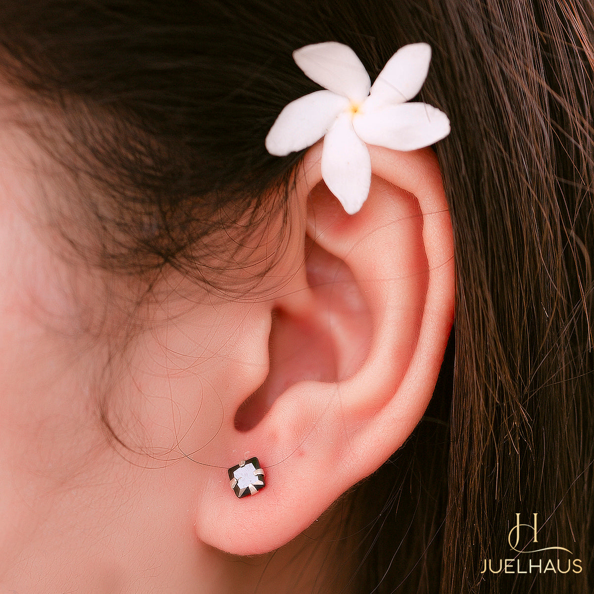 JUELHAUS Impressive Square Black Stone Stud Silver Earrings