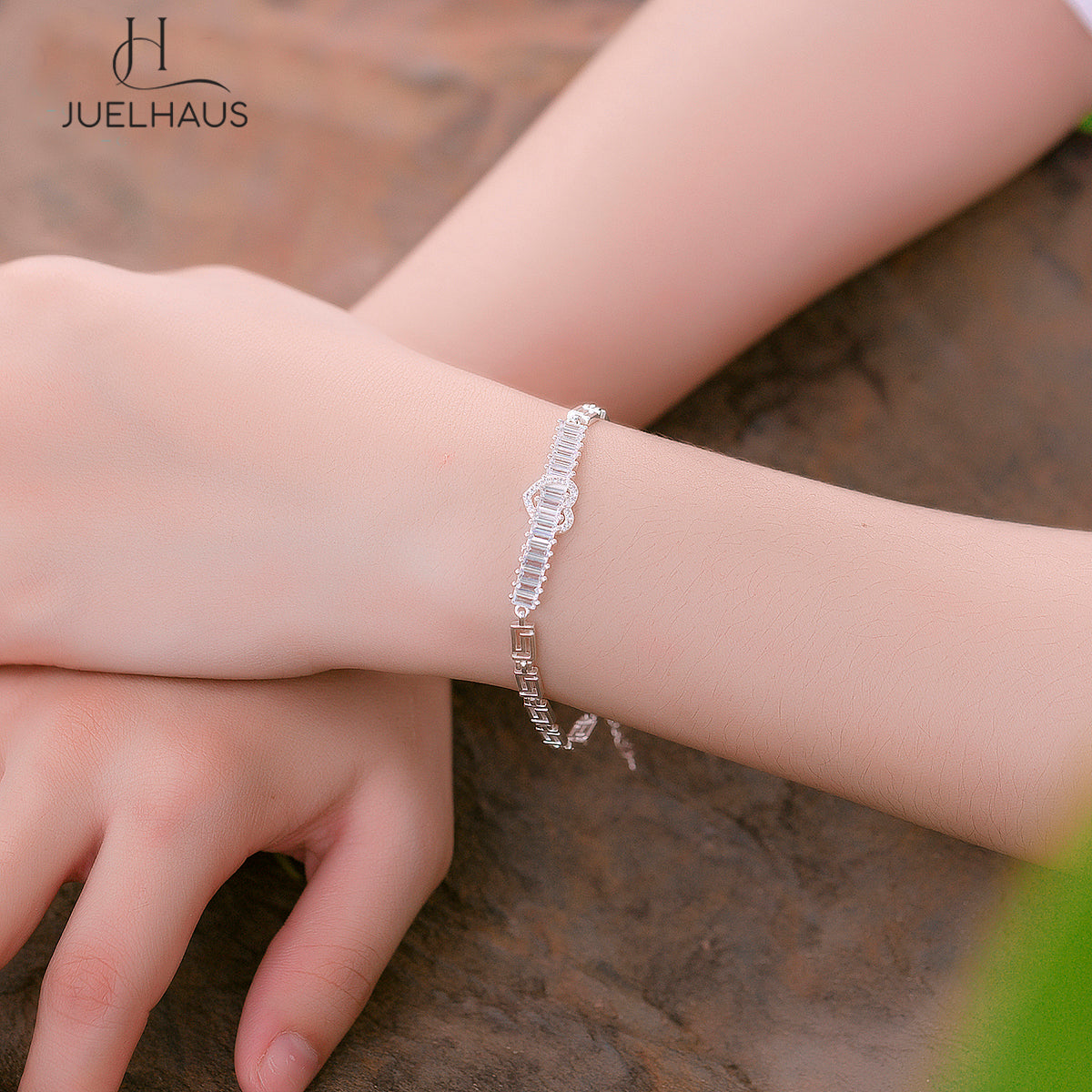 JUELHAUS S990 Pure Silver Bracelet for Women with Sparkling Crystal Heart Pendant