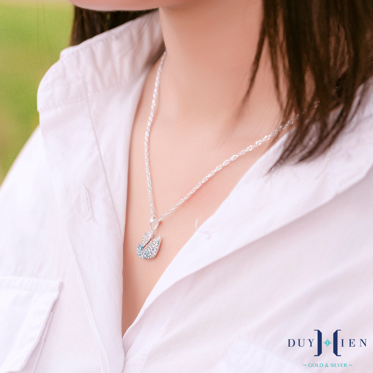 JUELHAUS Swan Pendant Inlaid With Black White Blue Stone S990 Fine Silver Elegant Swan Pendant Jewelry Gifts For sisters Swan Lover