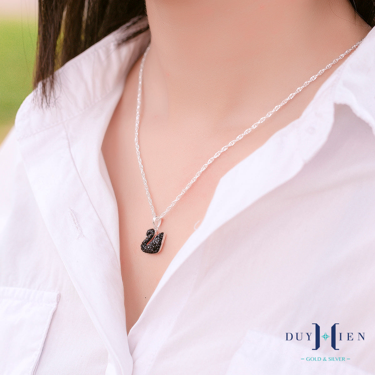 JUELHAUS Swan Pendant Inlaid With Black White Blue Stone S990 Fine Silver Elegant Swan Pendant Jewelry Gifts For sisters Swan Lover