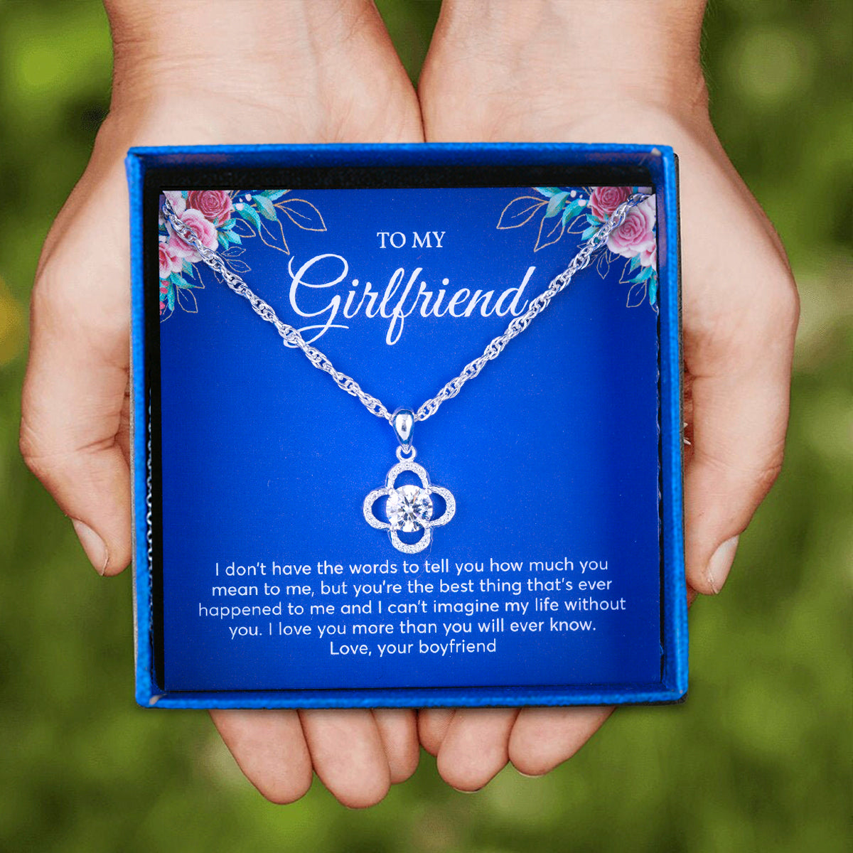 JUELHAUS Silver Necklace Gift for girlfriend S990 Pure 4-Petaled Flower Shape with Simple Stone Border Pistil Stone 5 Cups Impressive Bright White