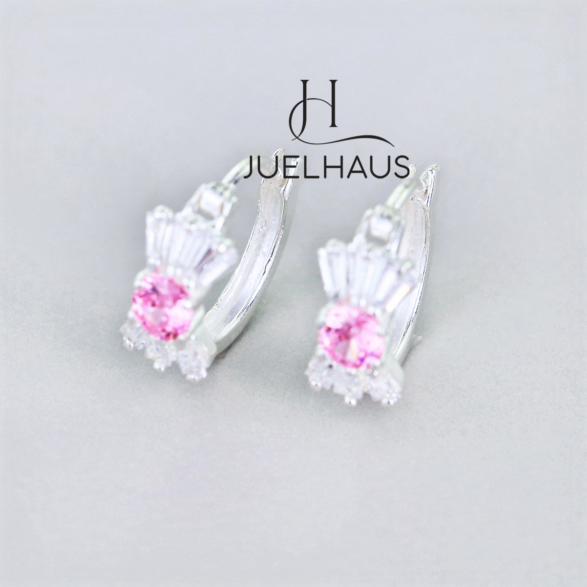 JUELHAUS Silver Earrings for Babies in Round Bow Shape with 2 Excellently Beautiful Crystal Shapes